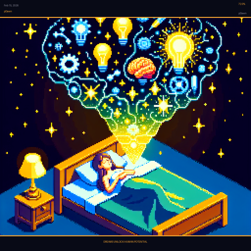 pDawn card for February 15, 2026: 72.0%, DREAMS UNLOCK HUMAN POTENTIAL.